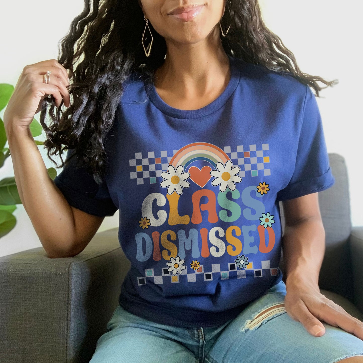 Class Dismissed Shirt, Checkered Rainbow Last Day Of School Teacher T-Shirt