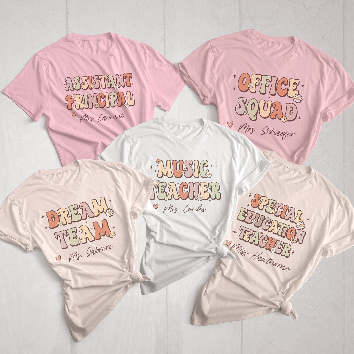 Custom Office Admin Name Shirt, Boho Rainbow Personalized Dream Team Shirt