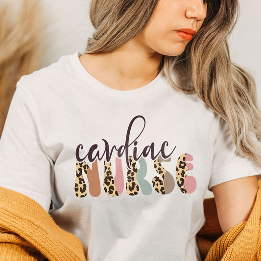 Cardiac Nurse Shirt, Boho Leopard Cardiac Graduation Day TShirt, Heart Cardiology Nursing School Grad Tee Cardio Team T-Shirt Birthday Gift