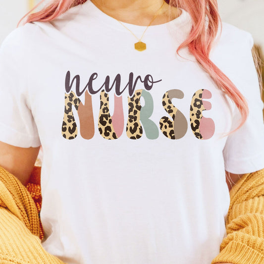 Neuro Nurse Shirt, Boho Leopard Neuro Graduation Day TShirt, Brain Neurology Nursing School Grad Tee Squad Team T-Shirt Sister Birthday Gift