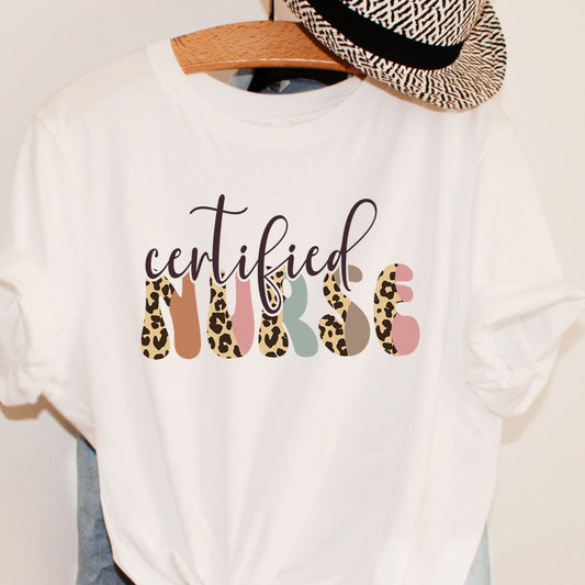 Certified Nurse Shirt, Boho Leopard RN CNA Graduation Day TShirt, Nurse Life Nursing School Grad Tee Crew Team T-Shirt Sister Birthday Gift