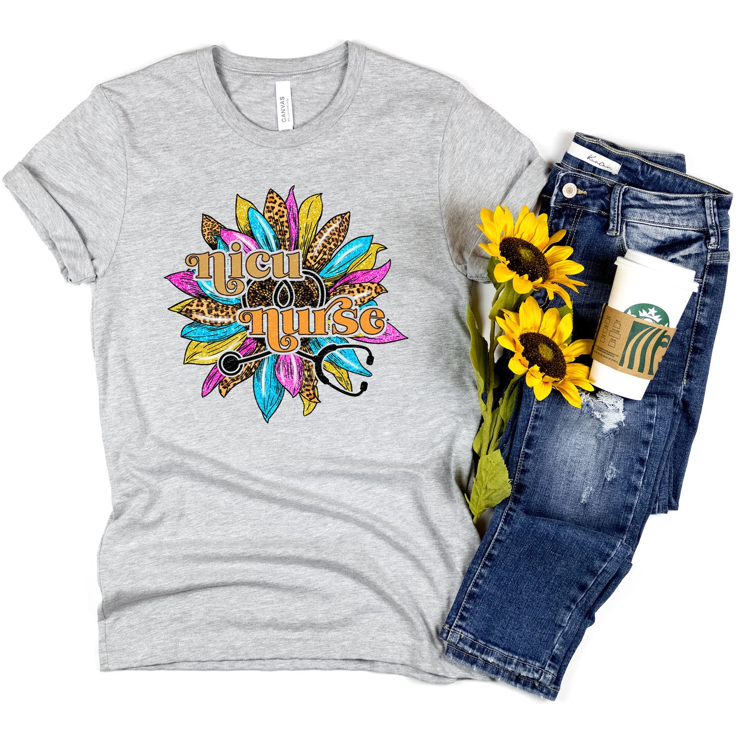 Nicu Nurse Sunflower Rainbow Shirt Neonatal Graduation Day Shirt, Newborn Children Nursing School Grad Tee Infants Nurse Summer Birthday Gift