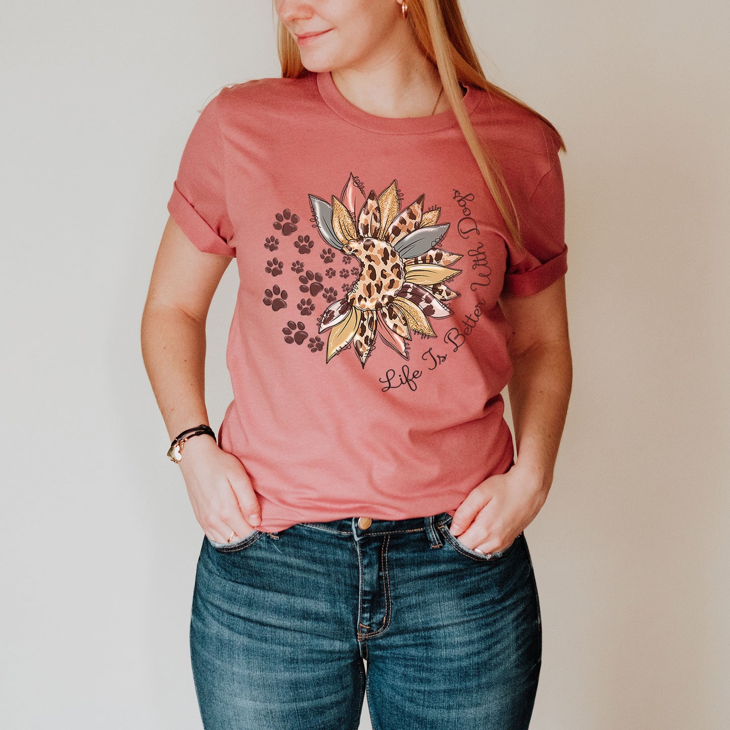 Life Is Better With Dogs Shirt - Leopard Funny Sayings - Sunflower Dog Lovers Shirt