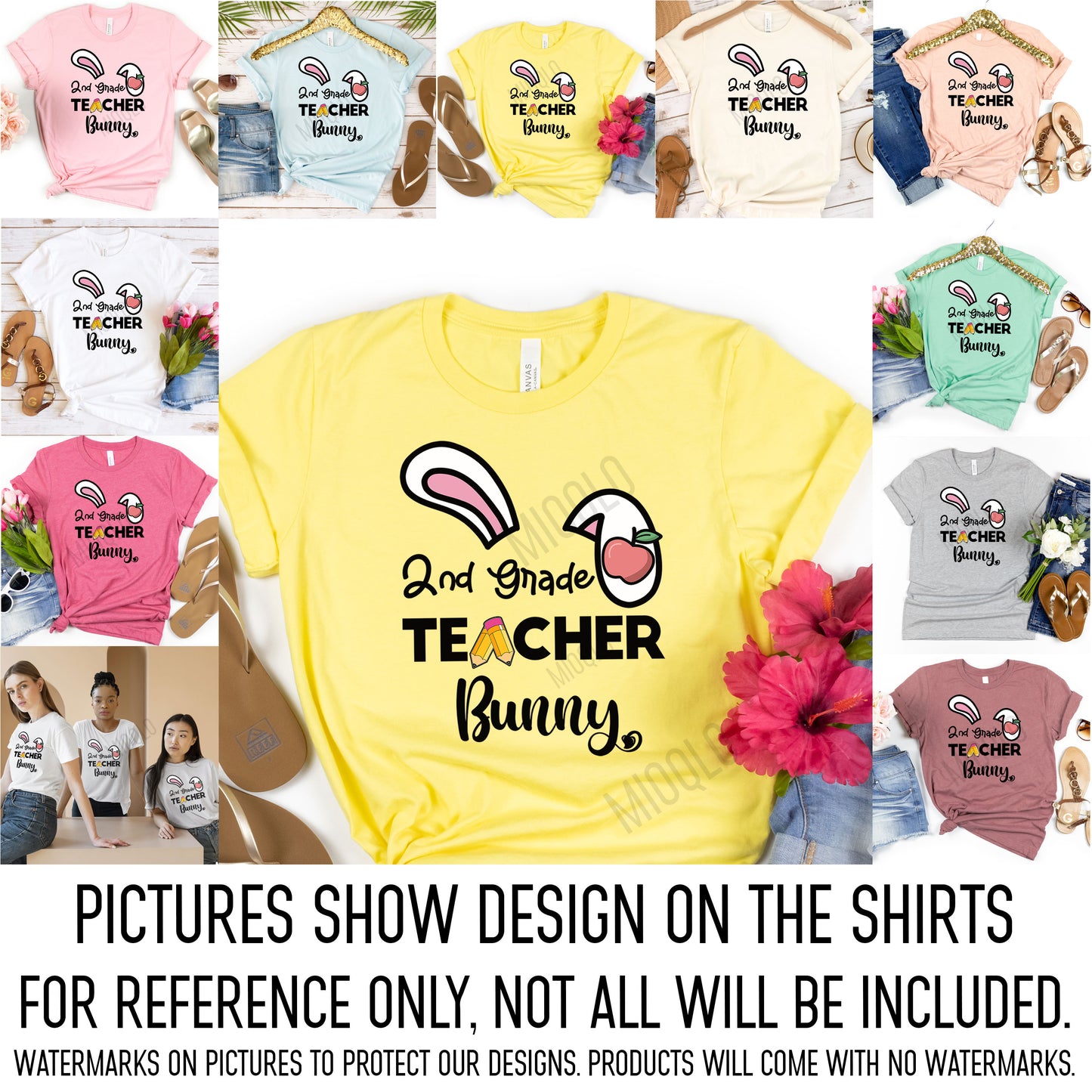Second Grade Teacher Bunny Easter Shirt, Rabbit Ear Teaching Elementary 2nd Grd Cute Easter Tee Happy Easter Teacher Team Squad Crew T-Shirt