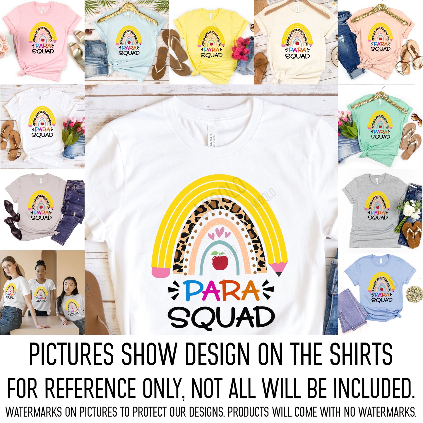 Para Squad Rainbow Apple Teacher Shirt, Paraprofessional Shirt Thank You Elementary Substitute Team Tee, Subs Teacher's Birthday Summer Day
