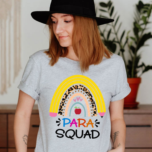 Para Squad Rainbow Apple Teacher Shirt, Paraprofessional Shirt Thank You Elementary Substitute Team Tee, Subs Teacher's Birthday Summer Day