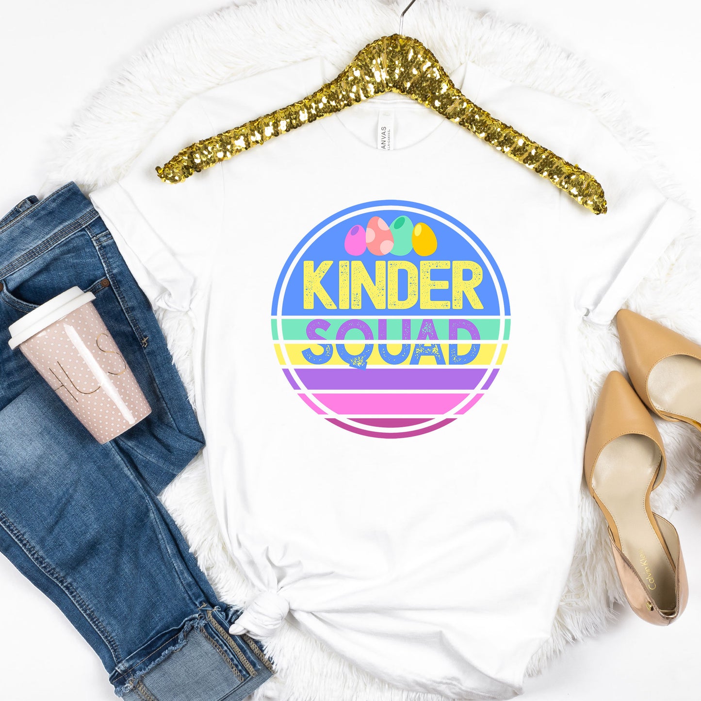 Kinder Teacher Easter Shirt, Egg Hunter Teaching Elementary School Hip Hop Cute Easter Tee Happy Easter Kindergarten ABC Teacher Team Pastel