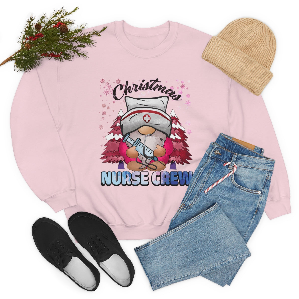 Christmas Nurse Crew Crewneck Sweatshirt, Cute Gnome Nursing Student Christmas Gift