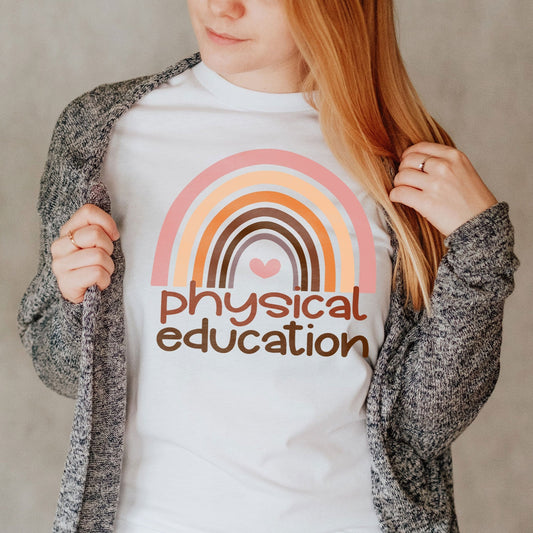 Physical Education Shirt, PE Teacher Boho Rainbow P.E. Shirt, Physical Education School Gift, Physical Education Teacher First Day Of School