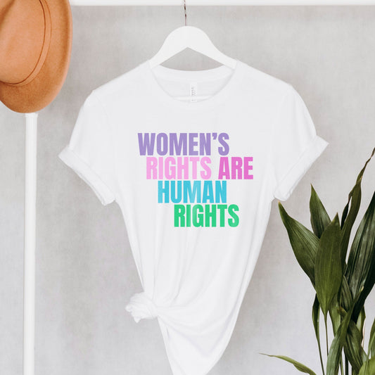 Women's Rights Are Human Rights Feminist Tee Bans Off Our Bodies Feminist Shirt Pro-Choice Rainbow Colored Rights Movement Equality 1973