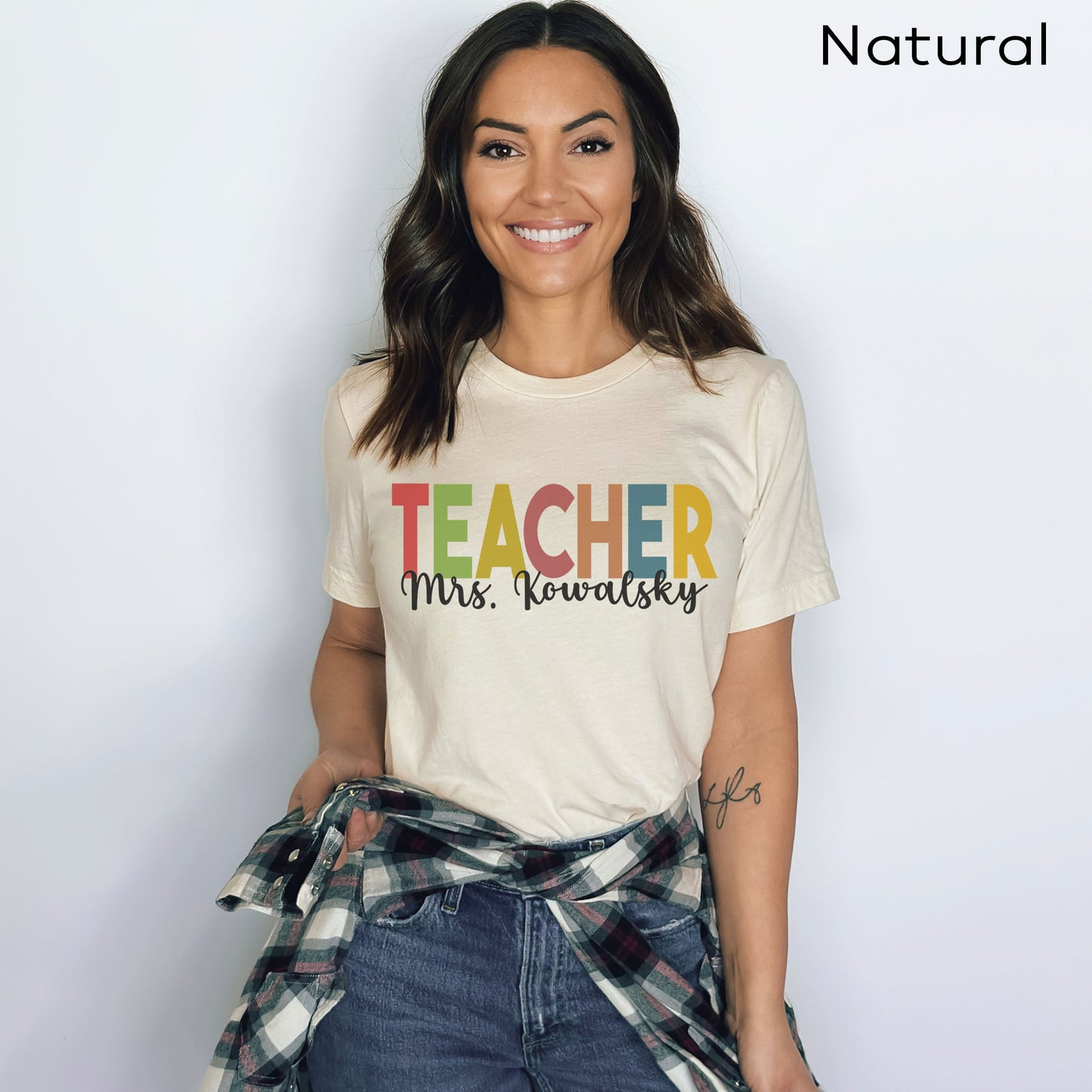 Custom Teacher Name Shirt, Rainbow Personalized Teacher Shirt