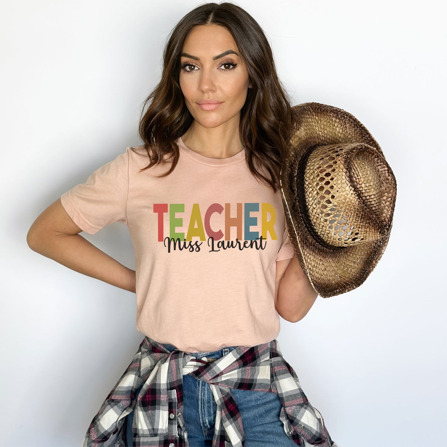 Custom Teacher Name Shirt, Rainbow Personalized Teacher Shirt