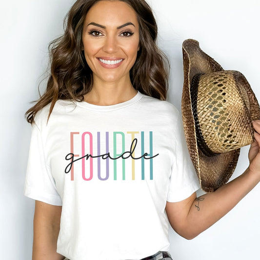 Fourth Grade Teacher Shirt, 4th Grade Teacher, 4th Grade Level Team Gift Rainbow Color Tee, 2021 Cute Elementary Teach School Crew Squad Tee