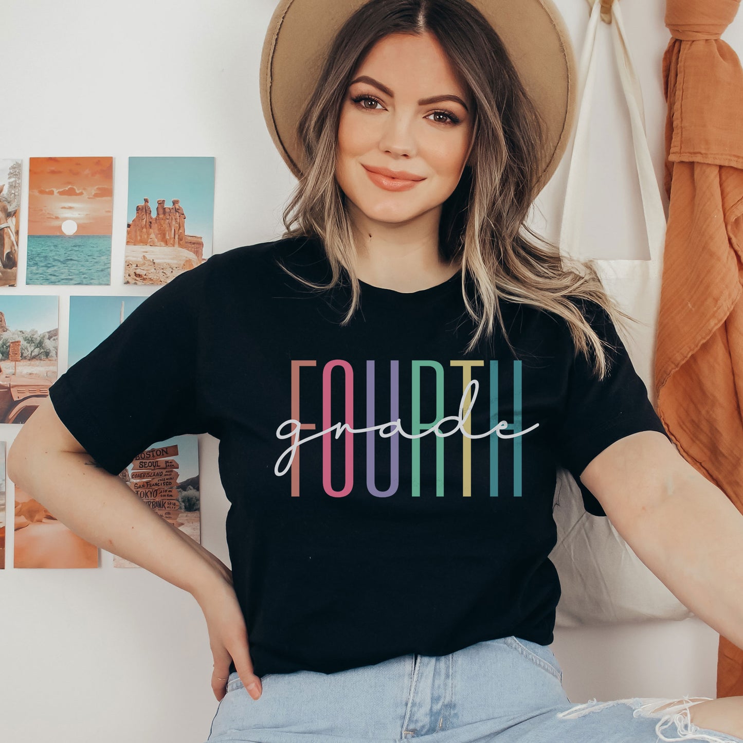 Fourth Grade Teacher Shirt, 4th Grade Teacher, 4th Grade Level Team Gift Rainbow Color Tee, 2021 Cute Elementary Teach School Crew Squad Tee