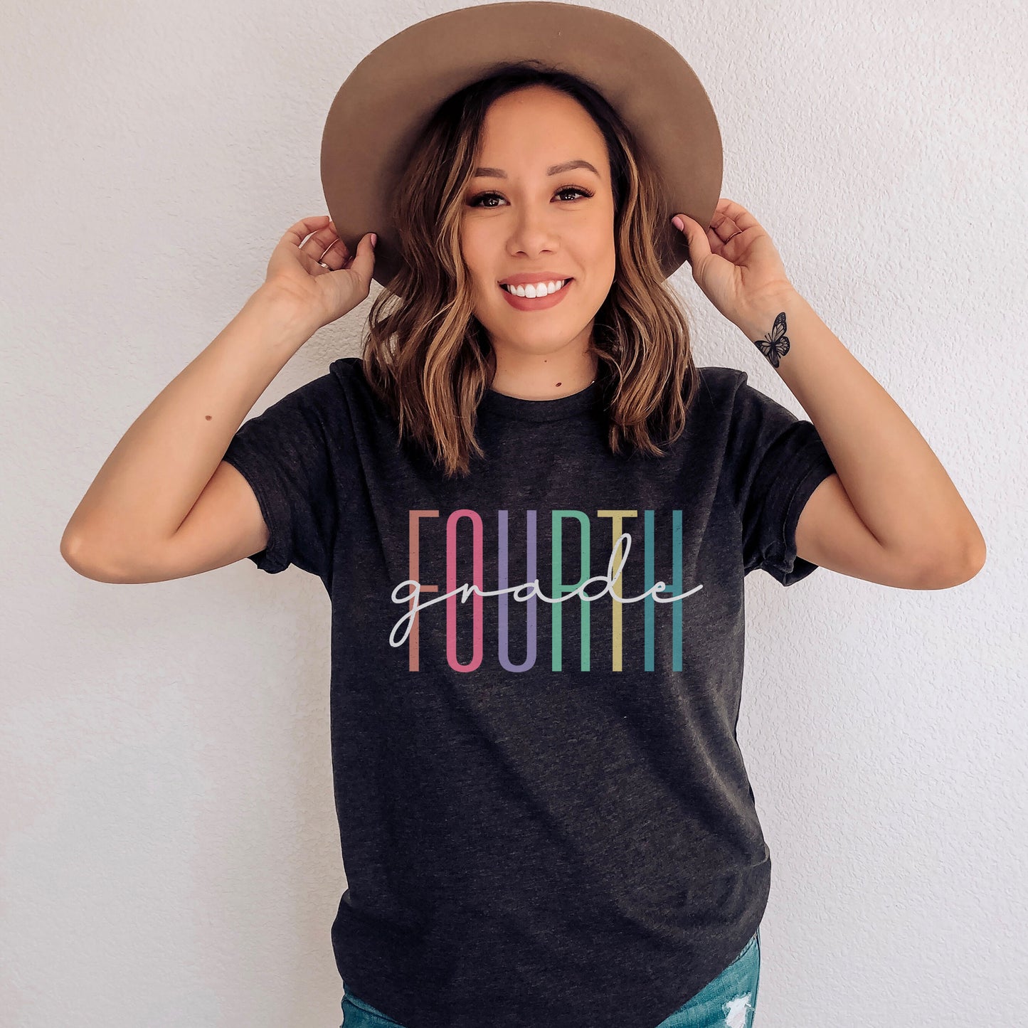 Fourth Grade Teacher Shirt, 4th Grade Teacher, 4th Grade Level Team Gift Rainbow Color Tee, 2021 Cute Elementary Teach School Crew Squad Tee