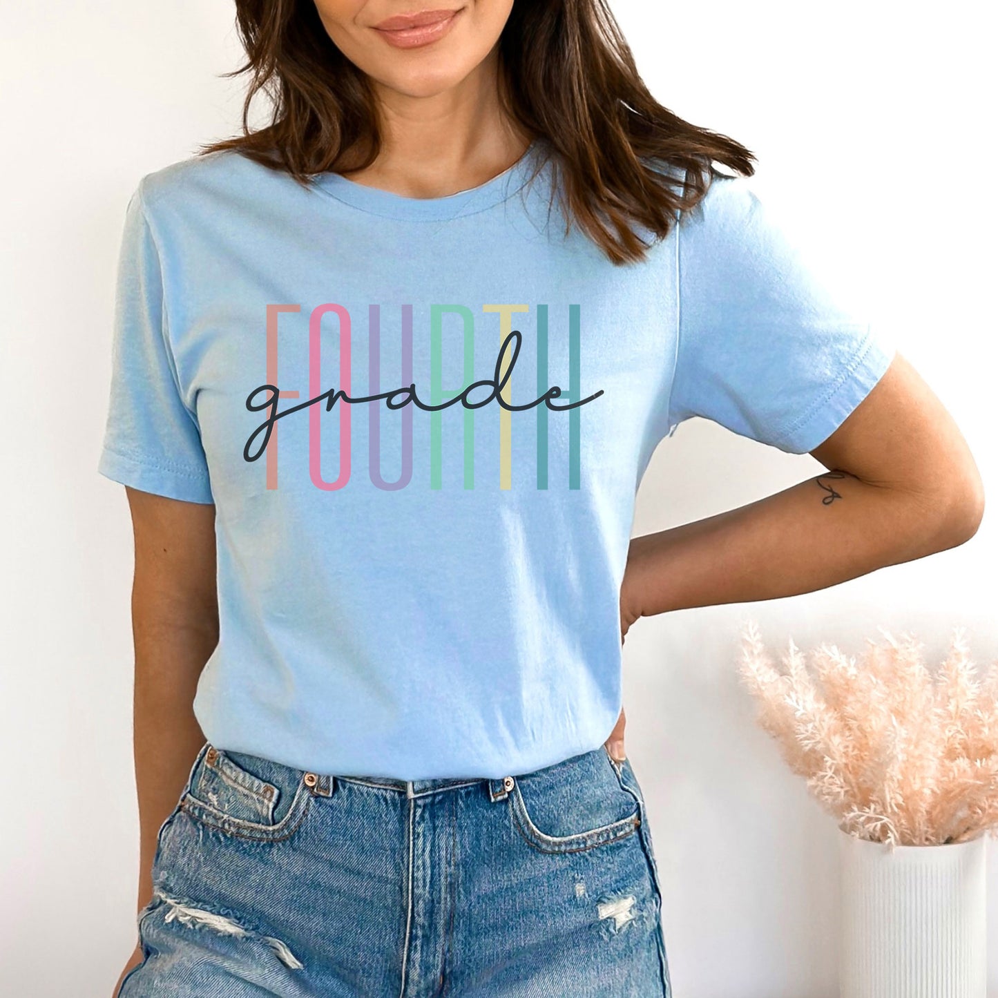 Fourth Grade Teacher Shirt, 4th Grade Teacher, 4th Grade Level Team Gift Rainbow Color Tee, 2021 Cute Elementary Teach School Crew Squad Tee