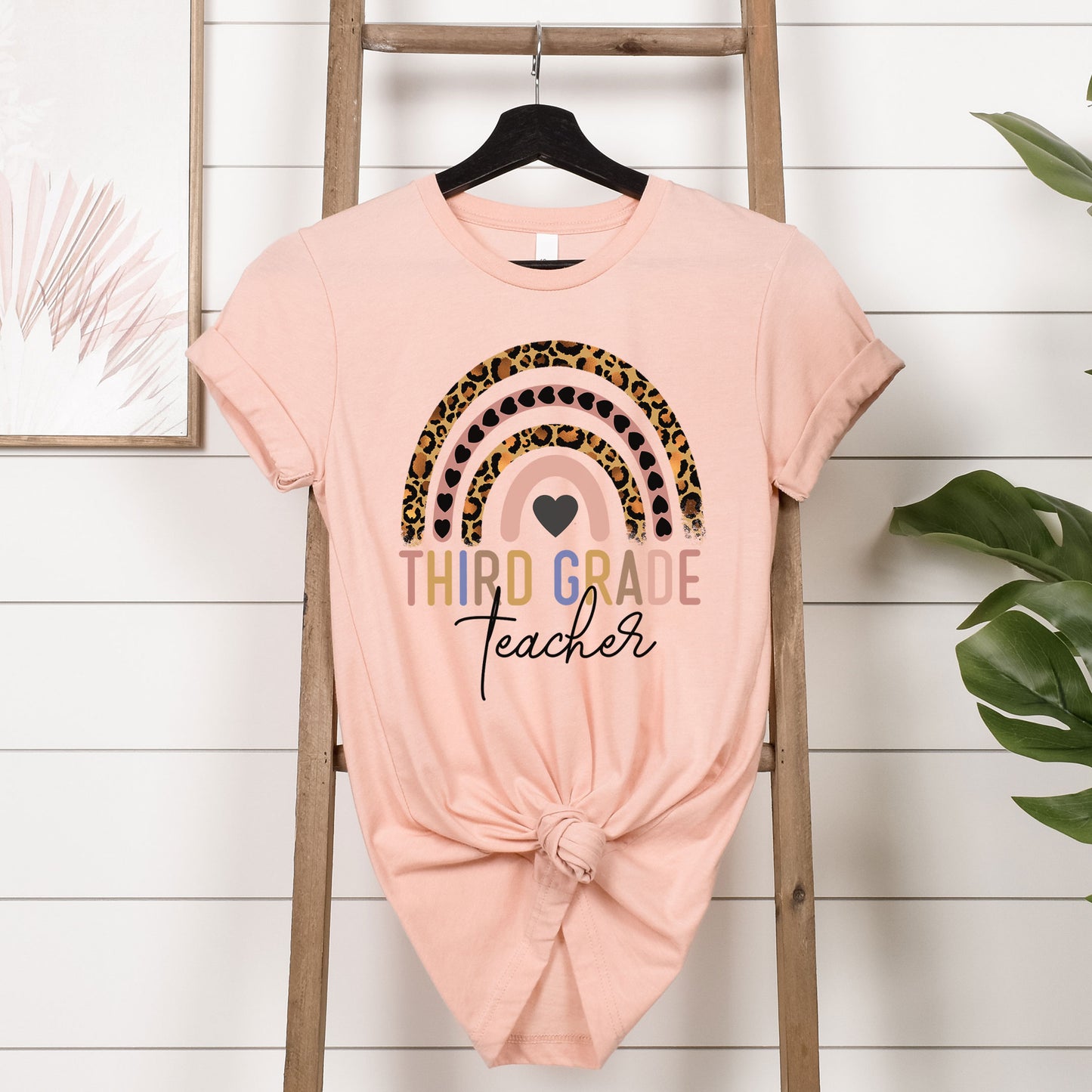 Third Grade Teacher, 3rd Grade Teacher Shirt, Boho Rainbow Leopard Teacher Tee, Gift For Teacher, Elementary Teacher, Hello Third Grade Tee