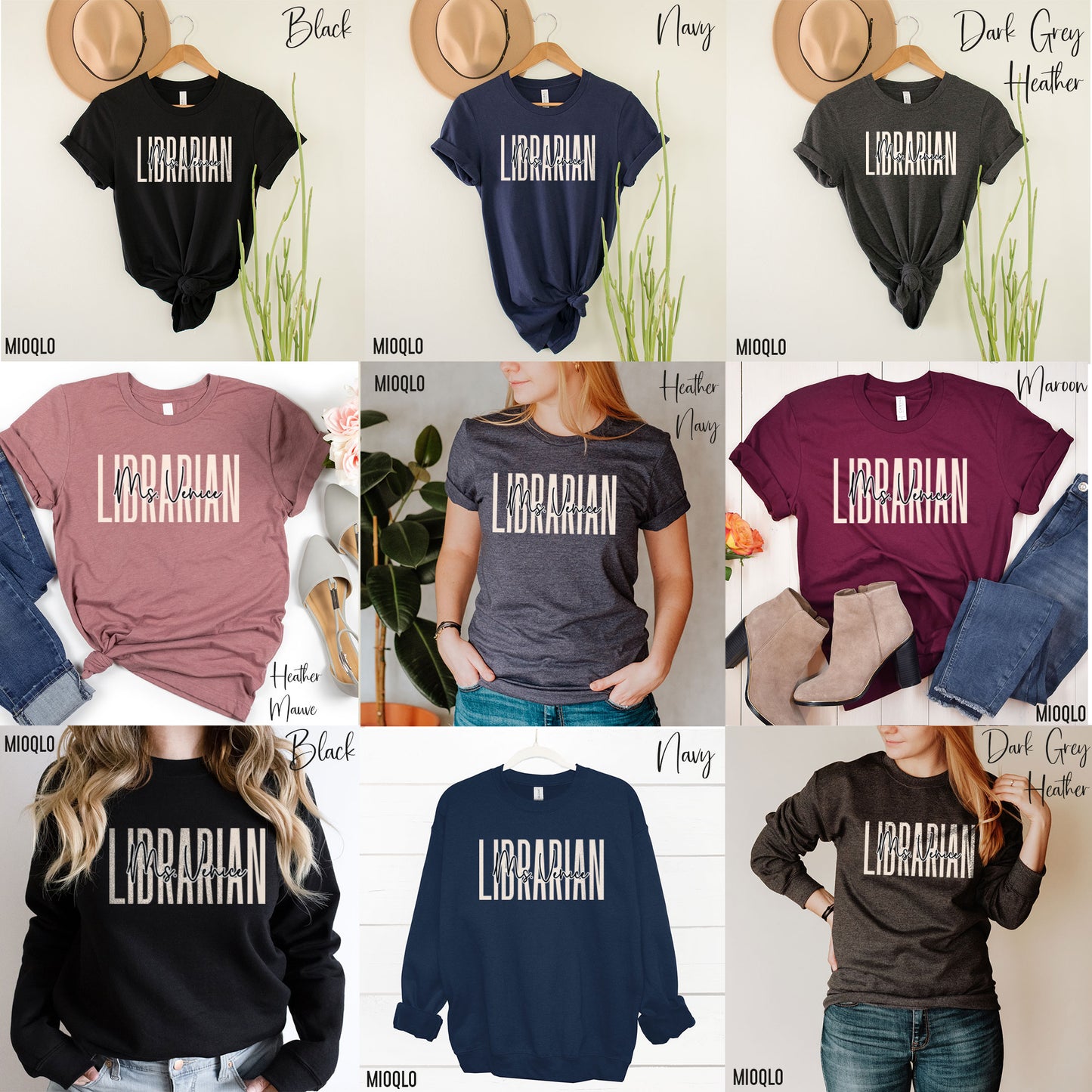 Custom Name Librarian Shirt, Personalize Library Gift Book Lover Tee, Cute Reading Crew Book Office Tee, High Middle Elementary Teach School