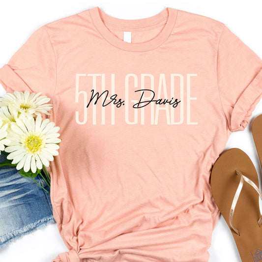 Custom Names 5TH Grade Teacher Shirt Fifth Grade Personalized Teacher Gifts Teacher Appreciation School Spirit Team Tee For Easter Birthday