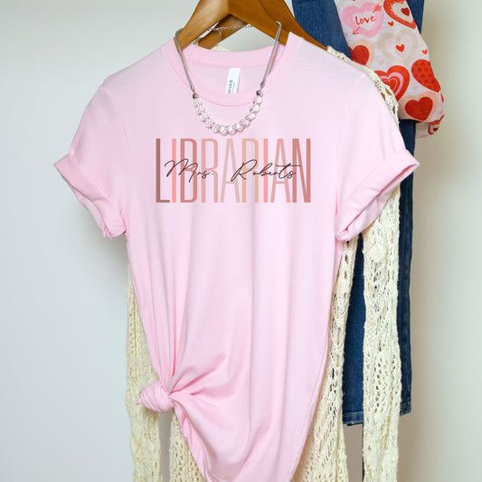 Custom Names Librarian Shirt, Personalized Librarian Shirt, School Librarian Name Tee Bohemian Boho Book Lover Library Staff Birthday Gift