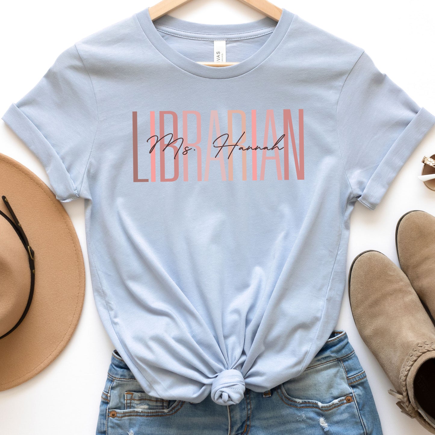 Custom Names Librarian Shirt, Personalized Librarian Shirt, School Librarian Name Tee Bohemian Boho Book Lover Library Staff Birthday Gift