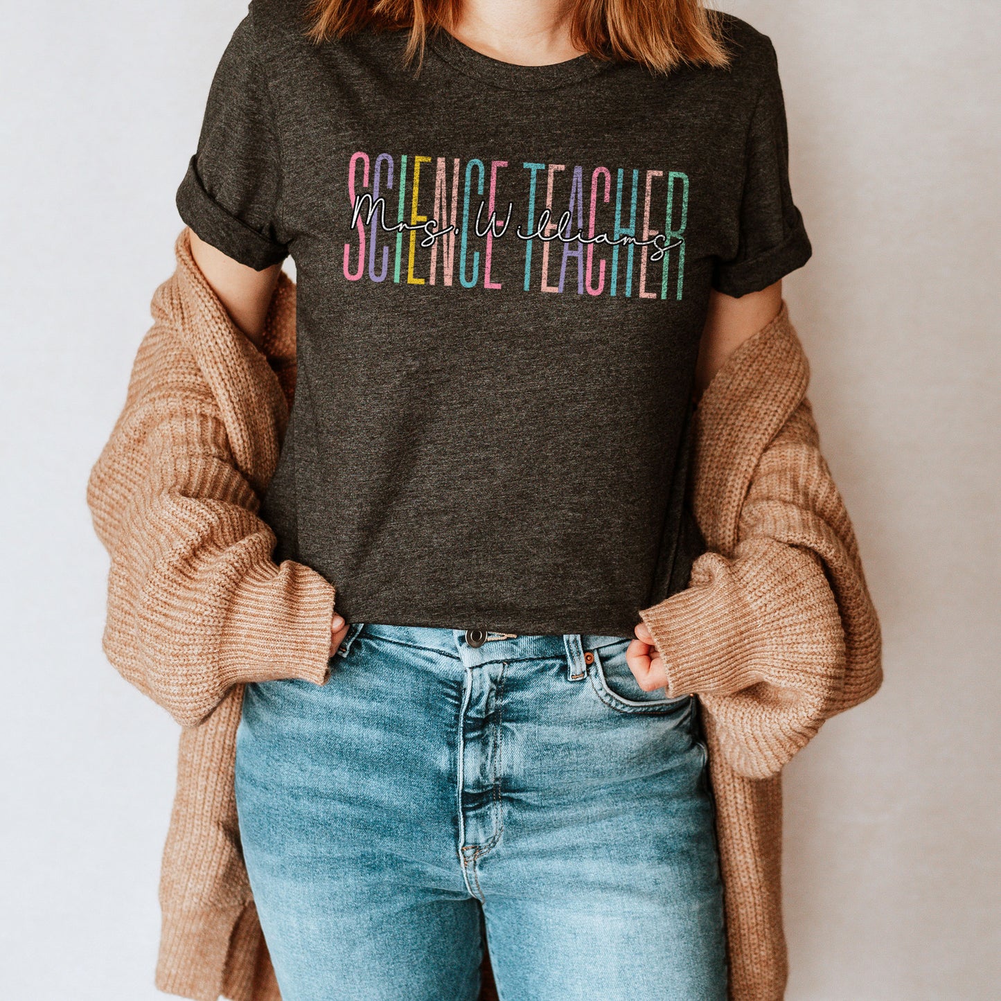 Custom Names Science Teacher Shirt Personalize Name STEM Teacher Gift Private Math Tutor Teaching Assistant Team Birthday Tee Sweatshirt Tee