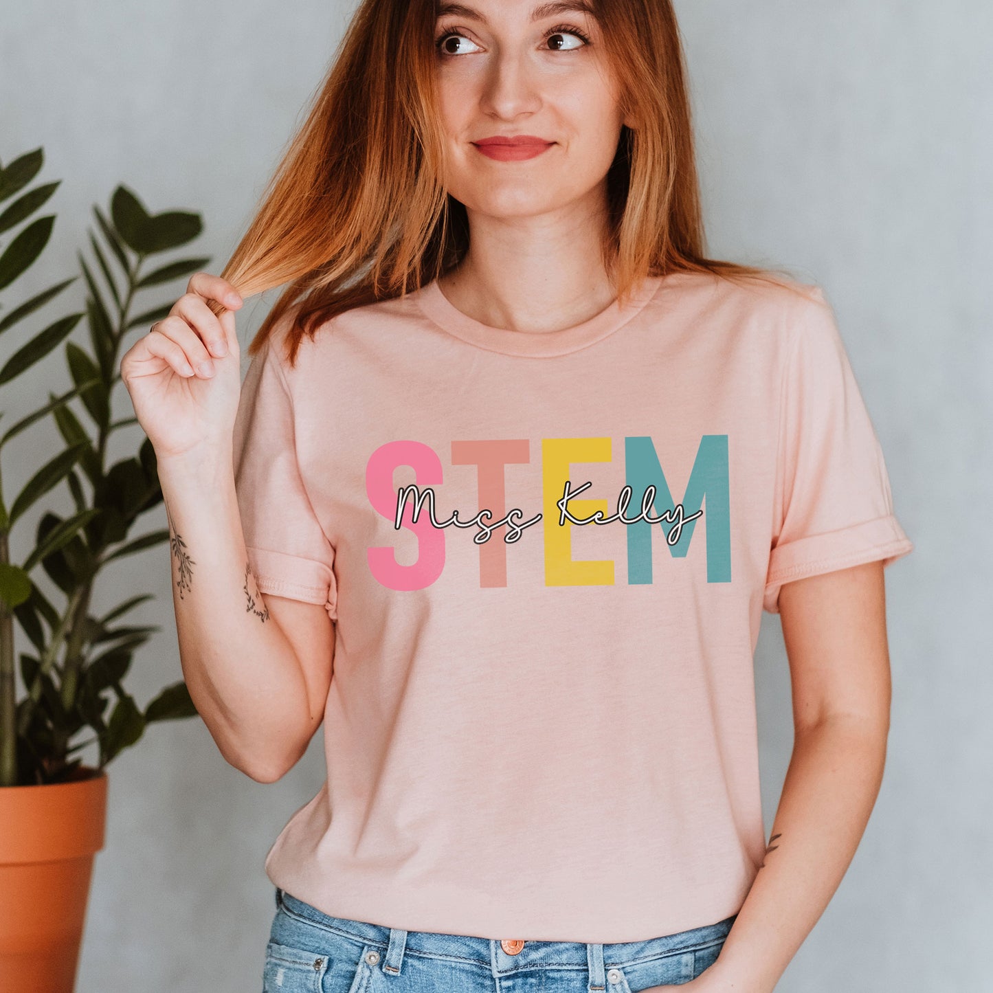 Custom Names STEM Teacher Shirt Personalize Name Science Teacher Team Gift Rainbow Math Teachers Tee Technology Team Birthday Sweatshirt