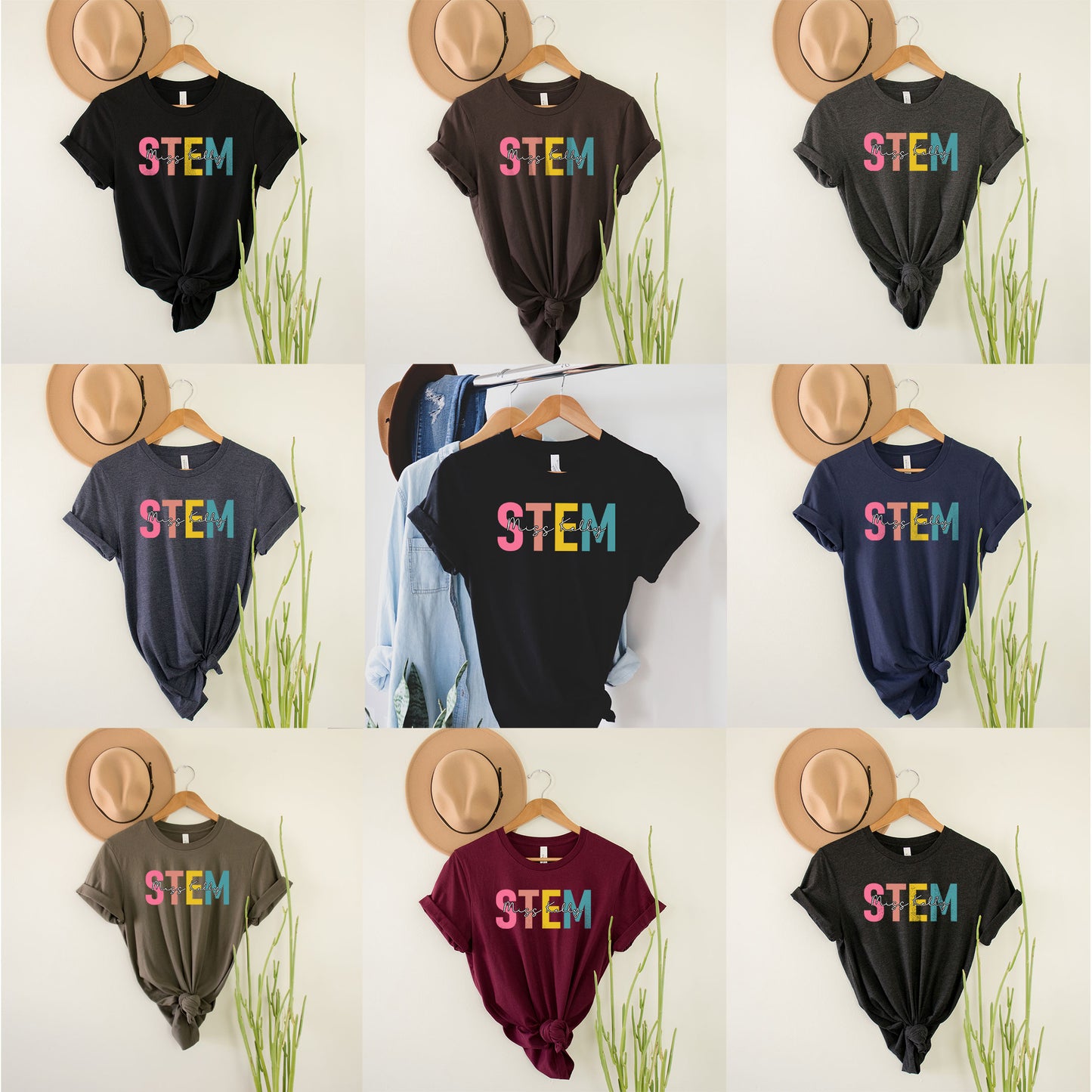 Custom Names STEM Teacher Shirt Personalize Name Science Teacher Team Gift Rainbow Math Teachers Tee Technology Team Birthday Sweatshirt