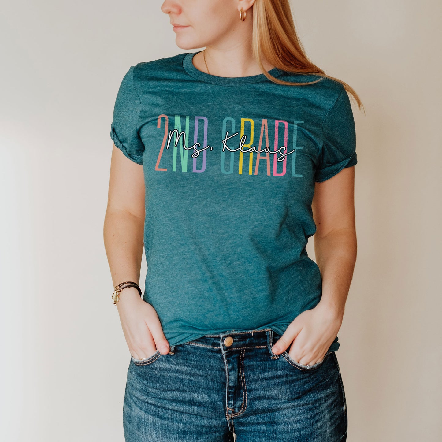 Custom Names 2nd Grade Teacher Shirt Personalize Name Second Grade Gift First Day Of School Teachers Tee Elementary Team Birthday