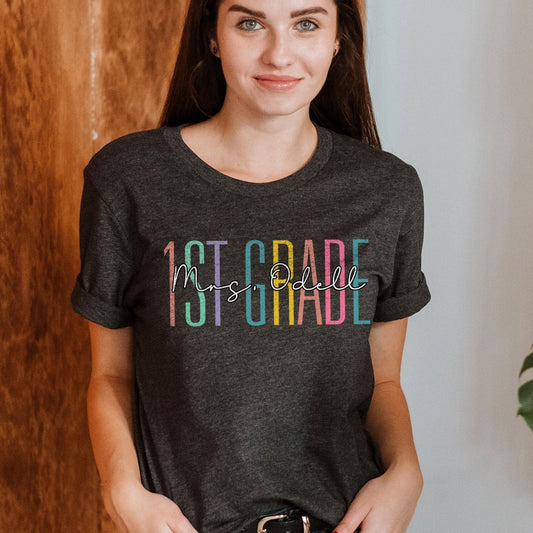 Custom Names 1st Grade Teacher Shirt Personalize Name First Grade Gifts First Day Of School Teachers Tee Elementary Team Birthday Sweatshirt