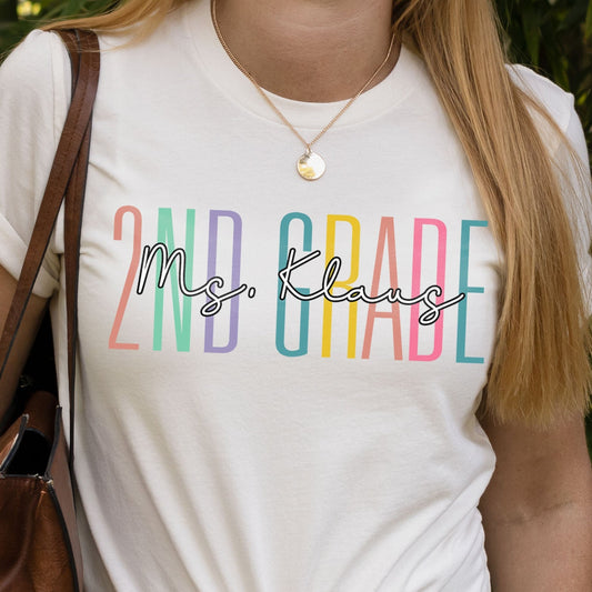 Custom Names 2nd Grade Teacher Shirt Personalize Name Second Grade Gift First Day Of School Teachers Tee Elementary Team Birthday