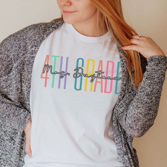 Custom Names 4th Grade Teacher Shirt Personalize Name Fourth Grade Gift First Day Of School Teachers Tee Elementary Team Birthday