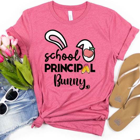 School Principal Bunny Easter Shirt, Rabbit Ear Teaching Elementary Assistant Admin Cute Easter Tee Happy Easter Teacher Team Office T-Shirt
