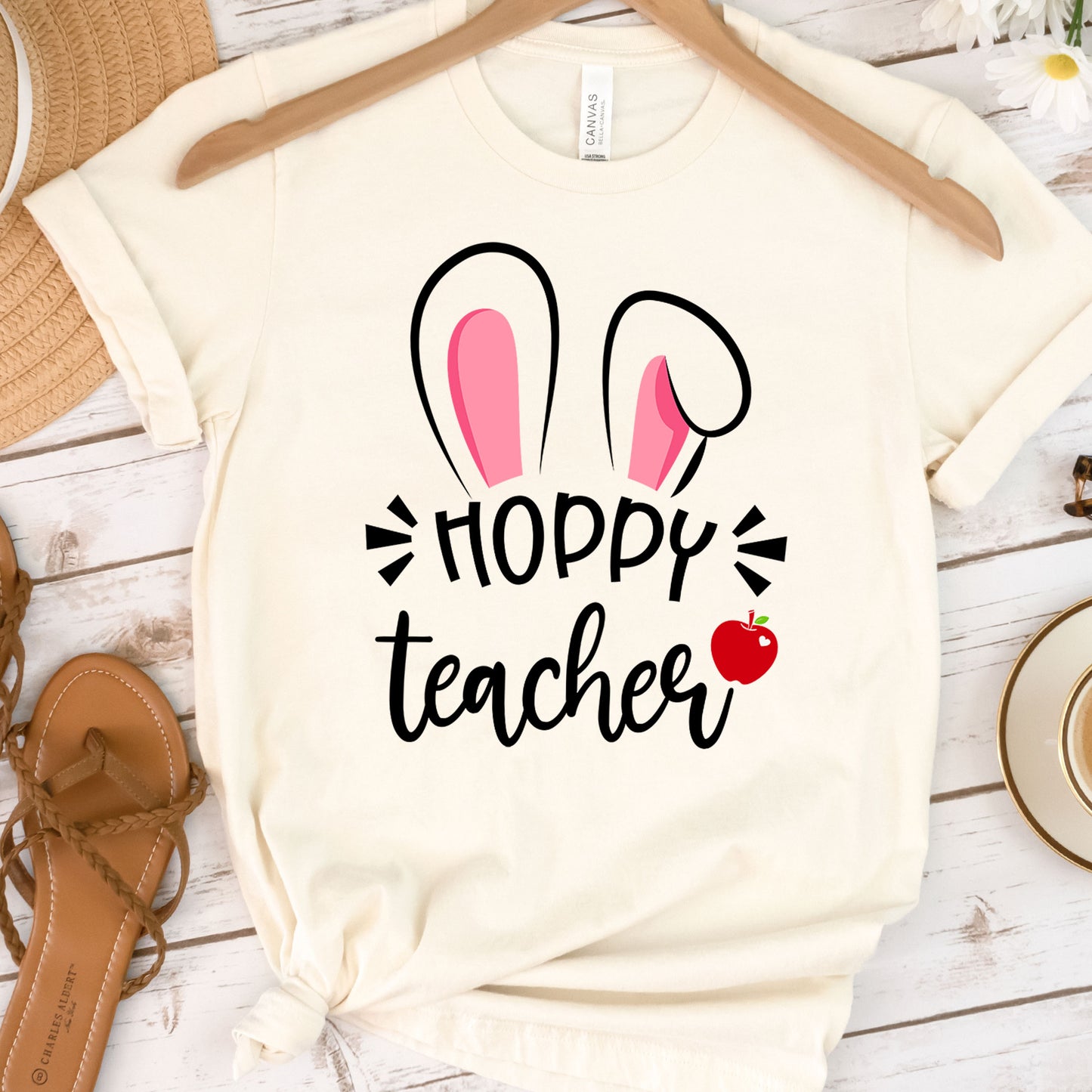 Hoppy Teacher Easter Shirt, Rabbit Ear Teaching Elementary School Hip Hop Cute Easter Tee, Happy Easter 3rd Grade PE Art Teacher Team Office