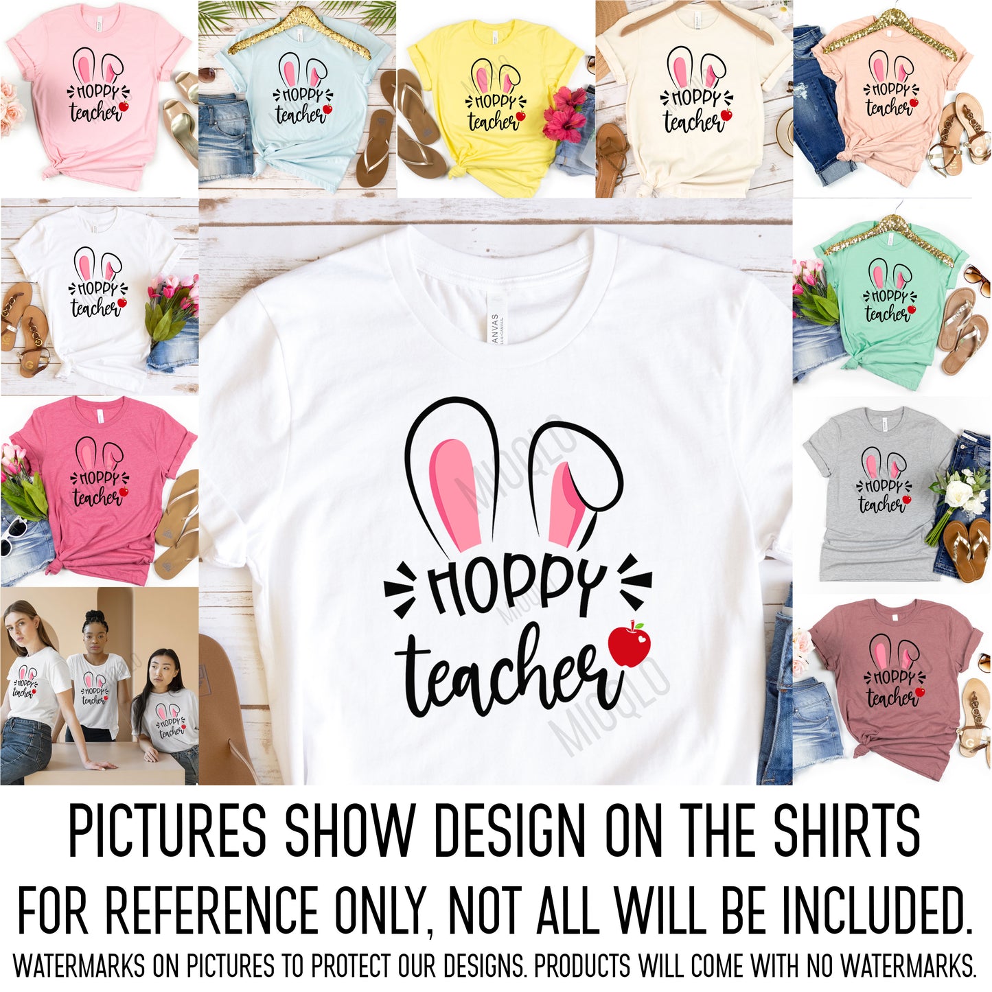 Hoppy Teacher Easter Shirt, Rabbit Ear Teaching Elementary School Hip Hop Cute Easter Tee, Happy Easter 3rd Grade PE Art Teacher Team Office