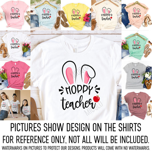 Hoppy Teacher Easter Shirt, Rabbit Ear Teaching Elementary School Hip Hop Cute Easter Tee, Happy Easter 3rd Grade PE Art Teacher Team Office