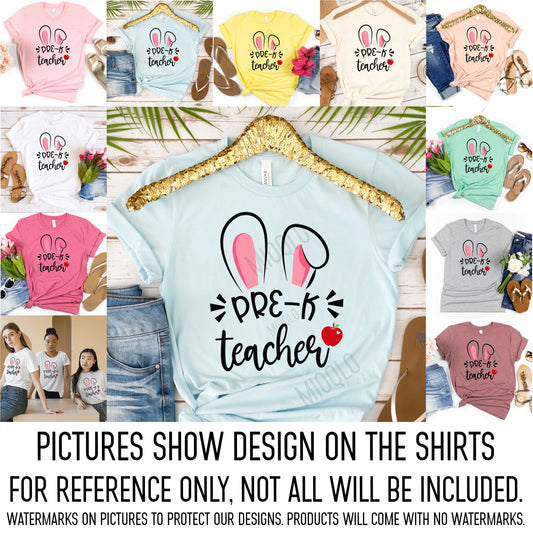 Pre-K Teacher Easter Shirt, Rabbit Ear Teaching Elementary School Hip Hop Cute Easter Tee, Happy Easter Preschool PE Art Teacher Team Office