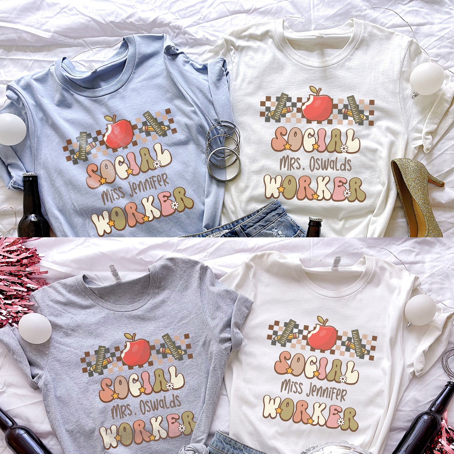 Custom Name Social Worker Shirt, Custom Teacher Shirts, Personalized School Social Worker Staff TShirt Gift For Social Worker Team Sweater