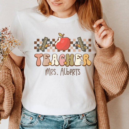 Custom Name Teacher Shirt Personalized School Teachers Gift Science Teacher STEM Math Teachers Tee 1st Grade Second For New Teacher Sweater