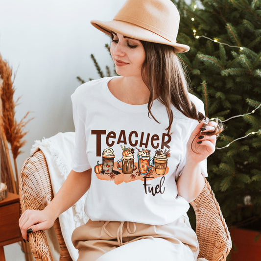 Teacher Fuel Shirt, Teacher Fuel Sweatshirt Teacher Coffee Sweater Gift For Teacher Coffee Caffeine Lover Elementary School Kindergarten Tee