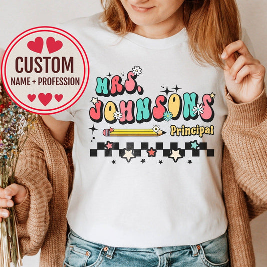 Custom Name Assistant Principal Shirt Personalize 3rd Grade Level Elementary Fourth Fifth Sixth 2nd Grade Teacher Gift For Preschool 4K Team