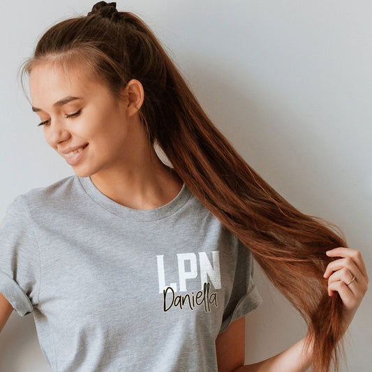 Custom Name LPN Nurse Shirt Personalized Licensed Practical Nurse Grad Gifts Tees Pocket Shirt Cute Nursing Tee Student Graduation T-Shirt