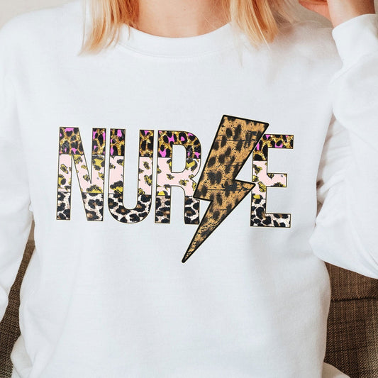 Nurse Leopard Sweatshirt, RN Nurse Sweater, Future CNA Sweater, Pediatric Nurse Graduation Shirt Gift, Thunder New Nurse Tee, Nurse Life