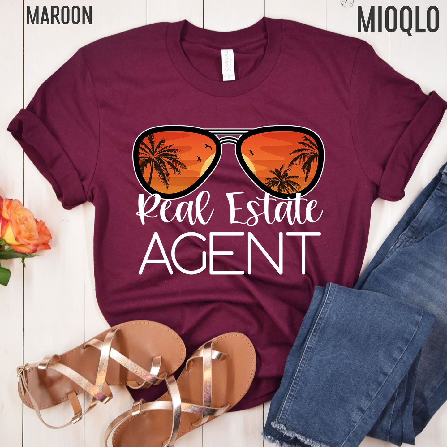 Real Estate Agent Sunset Sunglasses Shirt, Mortgage Lender Shirt, Vacation Holiday Orange Thank You Real Estate Loan Officer Realtor Gift Bday Tee