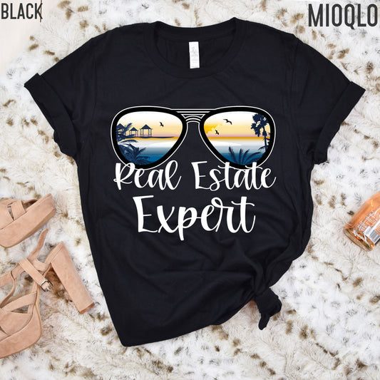 Real Estate Expert Sunset Sunglasses Shirt, Mortgage Lender Shirt, Vacation Holiday Thank You Real Estate Loan Officer Realtor Gift Bday Tee