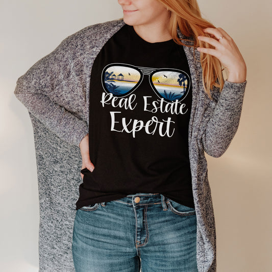 Real Estate Expert Sunset Sunglasses Shirt, Mortgage Lender Shirt, Vacation Holiday Thank You Real Estate Loan Officer Realtor Gift Bday Tee