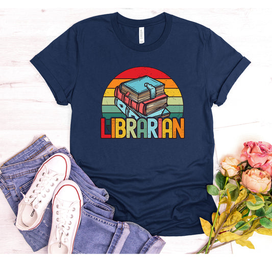 Librarian Shirt, Book Lover T-shirt, Sunset Retro Vintage Tee, Gift For Librarian, Library Book Reader Shirt, Reading Book Lover Nerd Shirt