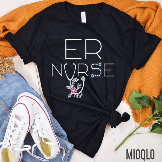 Emergency Nurse Shirt, ER Tee, Nurse Shirts, Nursing School, Nurse Life Tee, Nurse Appreciation, Flower ER Nurse Shirt, ER Nurse Gift Simple
