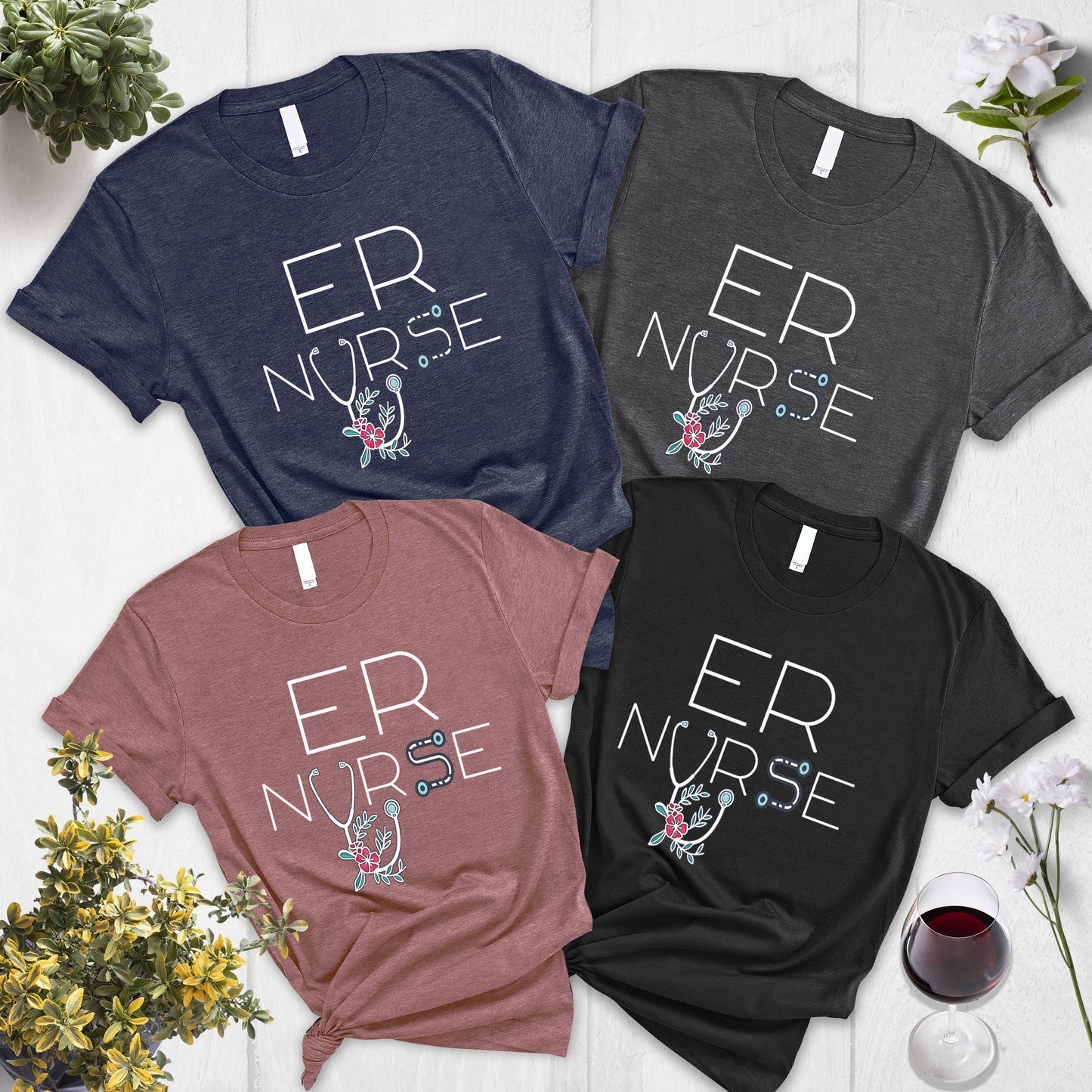 Emergency Nurse Shirt, ER Tee, Nurse Shirts, Nursing School, Nurse Life Tee, Nurse Appreciation, Flower ER Nurse Shirt, ER Nurse Gift Simple