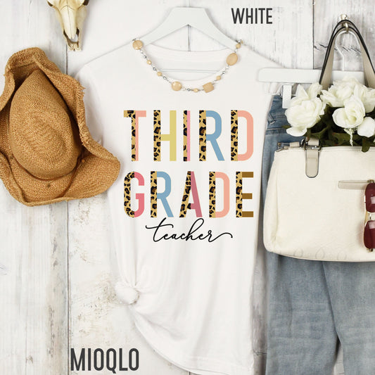 Third Grade Teacher, 3th Grade Teacher Shirt, Grade Level Shirts, Half Leopard Teacher Tee, Third Grade Squad Tribe Crew, Gift For Teacher